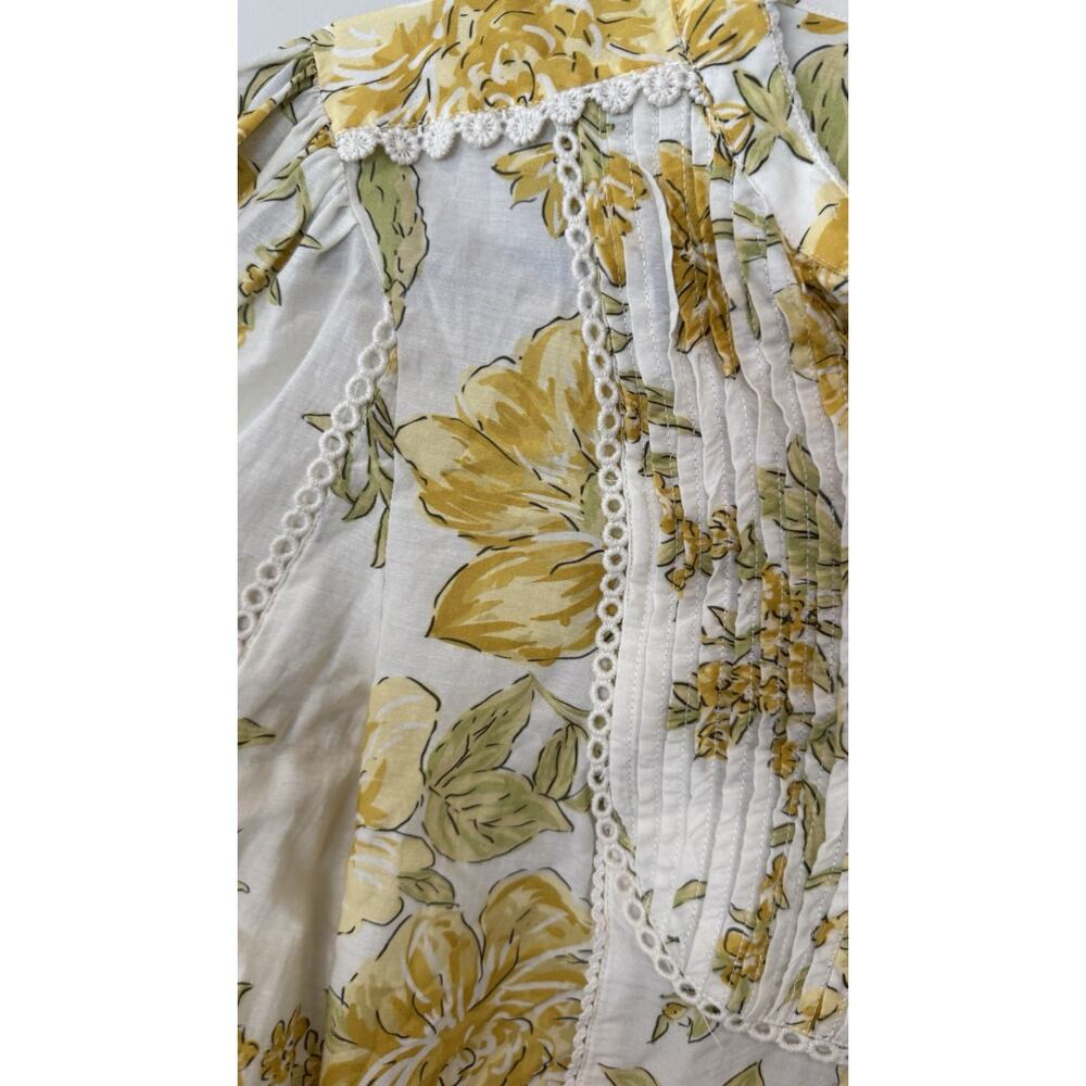 Anthropologie Floral Romantic Ruffle Pintuck Blouse Top Size Medium 3039 - Picture 5 of 14